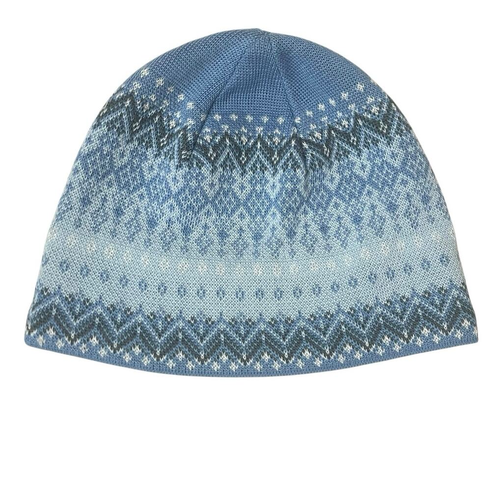 Lands' End Blue Nordic Fair Isle Beanie Fleece Lined One Size Cozy Winter Hat